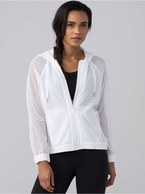 Lululemon Mesh on Mesh White Hooded Sporty Minimalist Clean Girl Yoga Jacket 2
